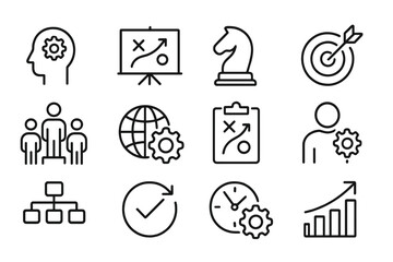 Poster - Vector illustration of strategic planning icons for teamwork and decision making in business