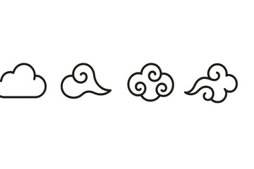 Poster - Vector illustration featuring various cloud designs representing different weather patterns and artistic styles