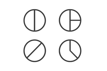 Aufkleber - Vector illustration icon depicting four distinct pie chart designs, showcasing various percentages and trends for data visualization