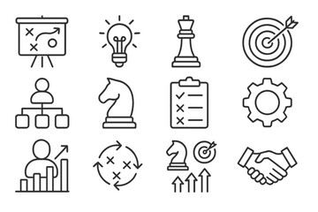 Poster - Vector illustration icons depicting strategy, planning, and teamwork elements relevant for presentations and creative projects