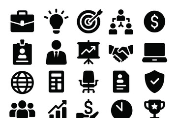 Poster - variety of vector icons representing business concepts like teamwork, finance, and professionalism i