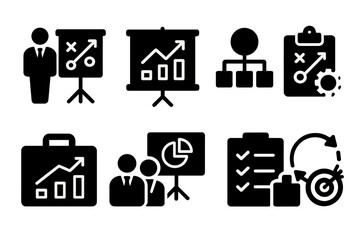 Aufkleber - Vector illustration icon collection depicting business planning, analysis, and strategy development in a corporate setting