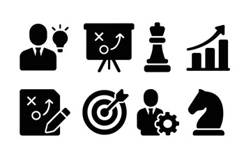 Poster - Strategic planning icons illustrating business concepts related to growth, decision-making, and leadership in a modern context