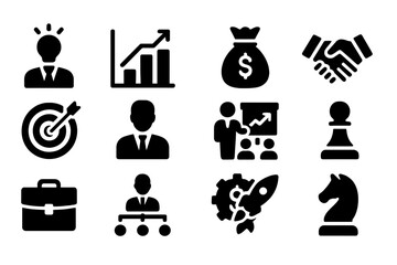 Poster - Vector illustration icons representing business growth, teamwork, and strategic planning in a professional environment