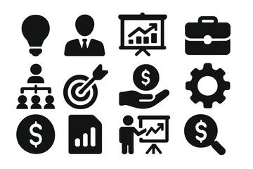 Poster - Business and finance vector icons set showing growth, success, and strategy in a professional environment