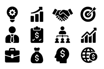 Poster - Icons representing business concepts such as growth, collaboration, and finance in a vector illustration style
