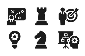 Poster - Collection of vector icons representing strategic planning, role identification, and problem-solving methods