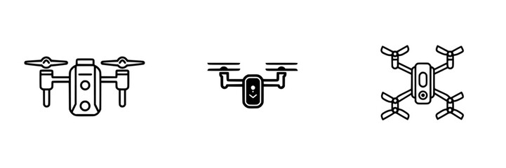 Poster - Vector illustration of three distinct drone designs showcasing various features and functions in a minimalist style