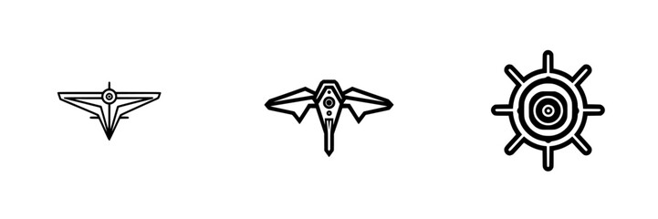 Poster - Vector illustration of three distinct icons representing navigation elements and aircraft designs