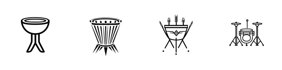 Poster - Diverse collection of vector illustration icons depicting various percussion instruments suitable for music design projects
