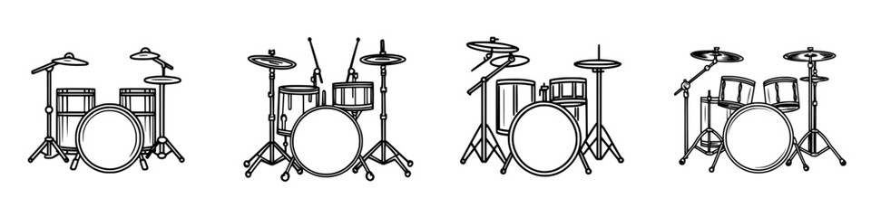 Poster - Vector illustration of different drum set designs showcasing variety in style and configuration for music enthusiasts