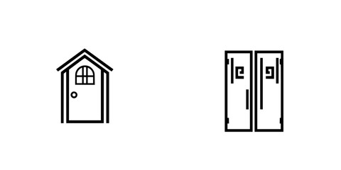 Poster - Vector illustration of a small house and two doors showing simple design elements and basic shapes in a minimalist style