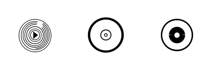 Poster - Vector illustration of three distinct circular designs representing sound waves, circles, and play buttons for graphic design applications