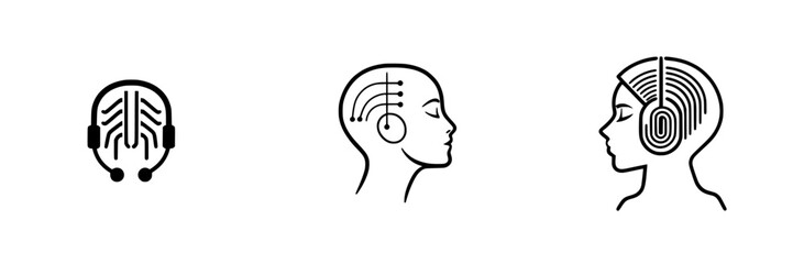 Poster - Vector illustration of head designs featuring technology and music concepts for creative projects