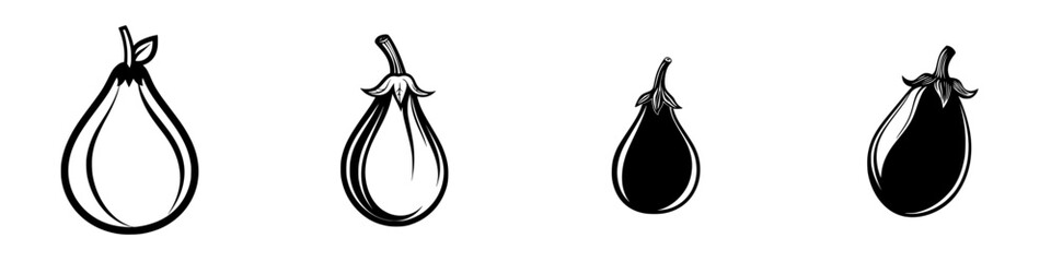 Poster - Stylized vector illustration of eggplants in various shapes and sizes showcasing fresh produce inspiration