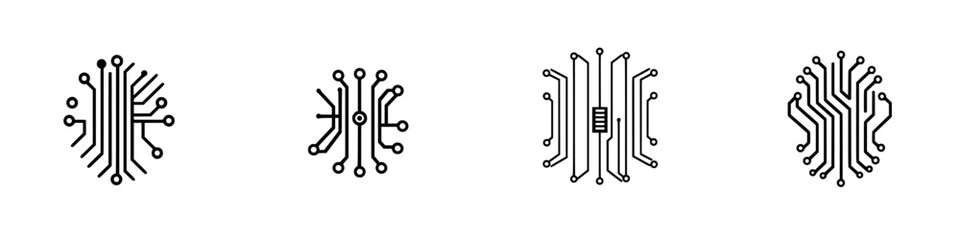 Poster - Vector illustration icons showcasing various circuit board designs representing technology and innovation in digital environments
