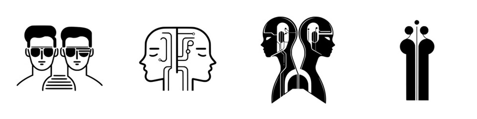 Poster - Vector illustration of diverse human figures with technology themes depicting connectivity and intelligence in a modern context