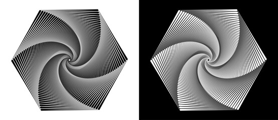 Fototapete - Abstract background with halftone hexagon. Art design spiral logo or icon. A black figure on a white background and an equally white figure on the black side.
