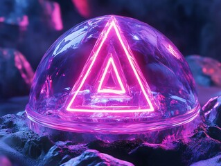 Poster - Glowing Triangular Illumination Under a Crystalline Dome on a Rocky Surface