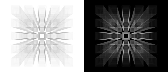 Aufkleber - Abstract tech background with diminishing squares. Black shape on a white background and the same white shape on the black side.