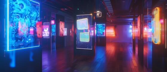 Poster - Neon-Lit Digital Art Gallery: A Futuristic Exhibition of Glowing Visuals