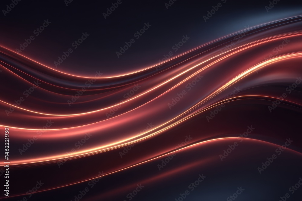 Curved lines of warm hues gently flow across a dark backdrop, creating a sense of movement and fluidity. The interplay of light and shadows adds depth to the captivating design.