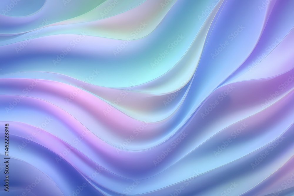 Colorful waves flow smoothly in pastel shades of blue, pink, and purple, creating a calming atmosphere. The fluid design showcases an abstract aesthetic, inviting a sense of tranquility.