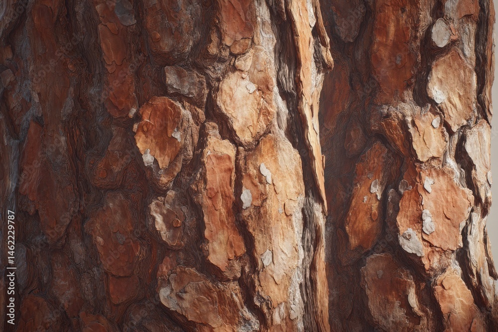 Close-up view of a tree trunk reveals intricate textures and patterns in the bark. The warm tones and unique shapes create a sense of natural beauty, highlighting the organic details.