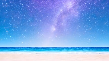 Wall Mural - Serene nightscape of a tranquil beach under a vibrant, star-studded sky