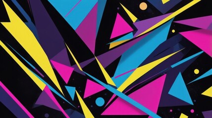 Poster - Abstract geometric art featuring vibrant triangles and contrasting colors on a dark background