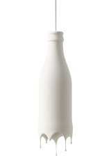 Poster - Unique pendant light designed to resemble milk bottle, featuring smooth white finish and dripping effect base, creating modern and artistic