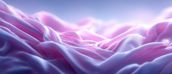 Poster - Abstract Light Purple and Pink Fabric Waves with Soft Lighting Creates a Dreamlike Background Design with Billowing Folds and Curves