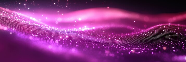 Poster - abstract pink purple glowing wave particle background