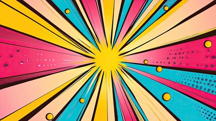 Poster - Colorful Burst Pattern with Rays in Bright Pink, Yellow, and Blue