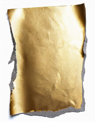 Poster - Torn piece of golden paper with rough edges on a white background. Design element.
