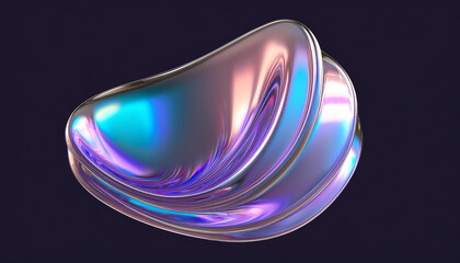 Leinwandbilder - Iridescent abstract form with liquid metal effect. Modern art background with fluid shape and reflective surface in blue, purple and pink color.