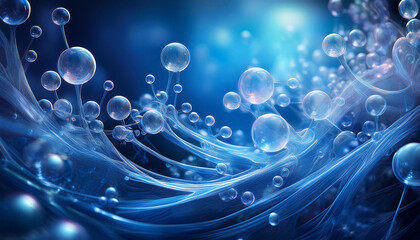 Poster - Abstract blue background shows molecules and fractal patterns. Scientific concept for medical, chemical, and technological innovation.