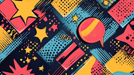 Poster - Vibrant Abstract Background with Stars, Dots, and Speech Bubbles