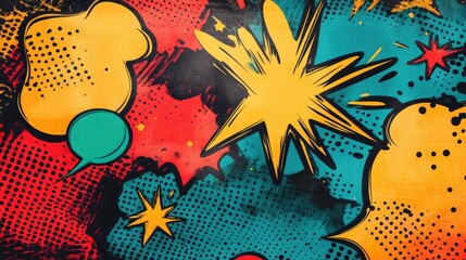 Poster - Colorful Comic Style Background with Speech Bubbles and Stars