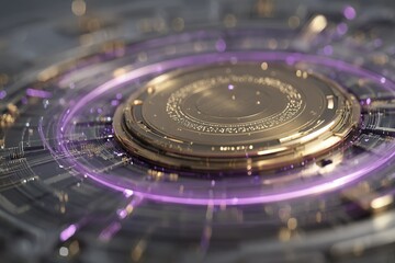 Poster - Intricate metallic design with swirling purple accents and glowing details showcasing futuristic technology