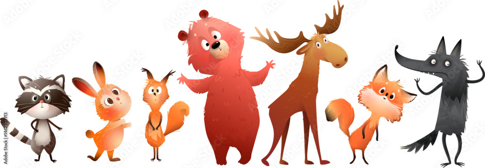 Cute woodland animals collection in a whimsical and quirky cartoon ...