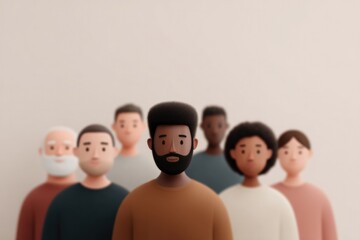 Poster - diverse group of people symbolizing global population depicted in minimalistic style with variety of skin tones ages