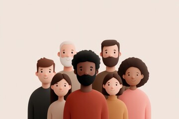 Poster - diverse group of people symbolizing global population depicted in minimalistic style with variety of