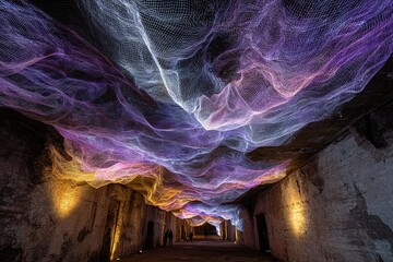 Poster - Mesmerizing art installation illuminates underground space with vibrant colors in an urban setting