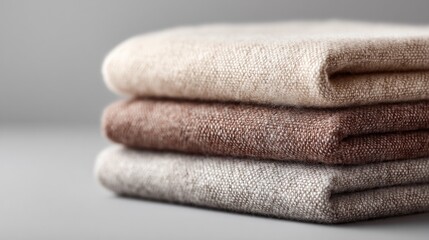 Poster - neatly folded stack of neutral-colored linens placed on light background