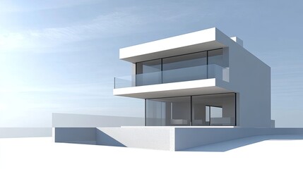Poster - Modern Minimalist House Design with Large Windows and Balcony View