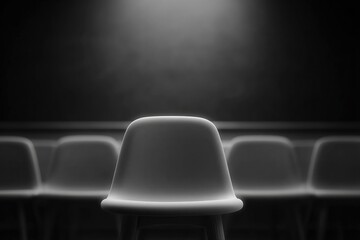 Poster - tidy unoccupied classroom with empty chairs and large blackboard with ample copy space capture essen