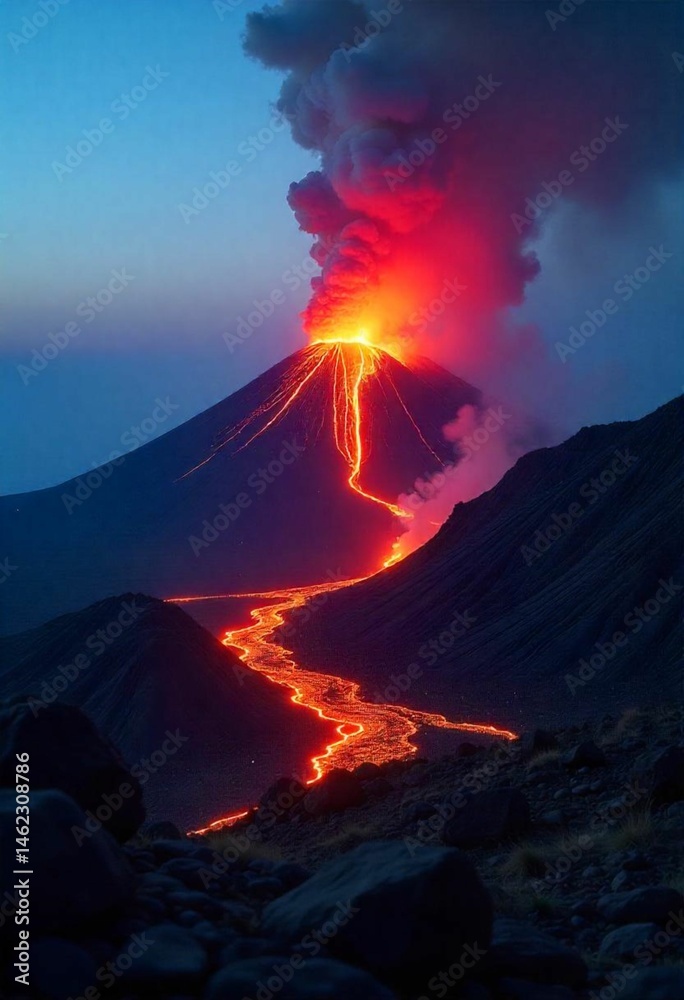 sunset over the volcano