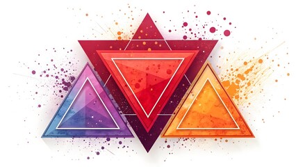 Aufkleber - Abstract design featuring three overlapping triangles with splatters on a white background art