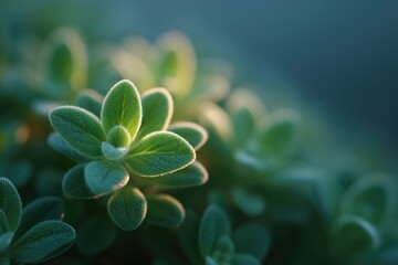 Poster - capture serene and minimalistic image of small-scale urban garden featuring fresh herbs natural ligh